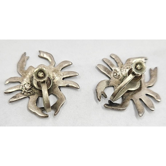 Vtg Mexico Taxco Sterling Abalone Shell CRAB Earrings Screw Back Signed 1950's - Picture 3 of 3